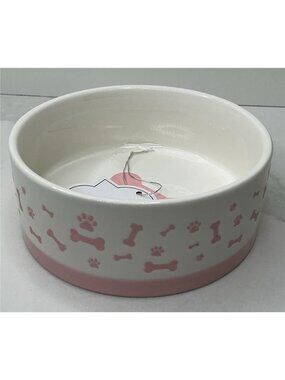 10 Strawberry Street Pet Bowl Pink Bone Embossed Ceramic New